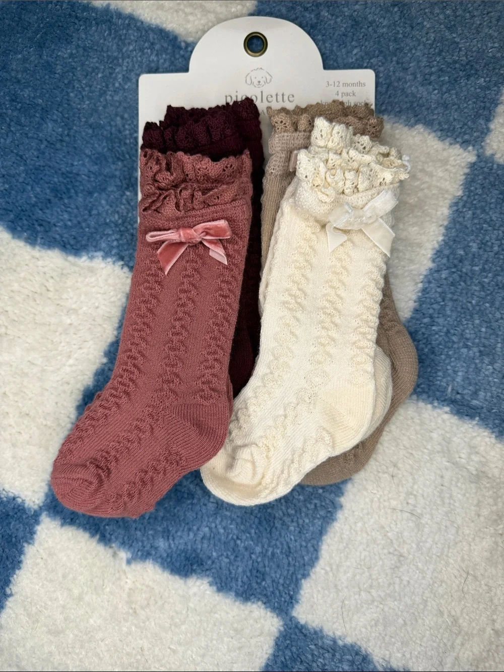 Baby Girls Lace-Trim Knee-High Socks - Pink, Cream, Brown & Burgundy (4-Pack)